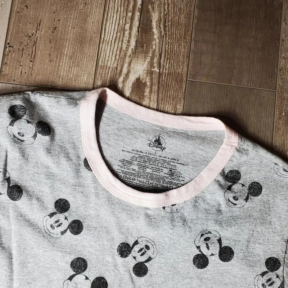Disney Mickey Mouse Allover Ringer T-Shirt for Women Size Large NWOT Gray Pink - Picture 10 of 15